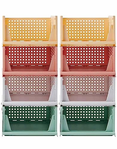 RMAN Schubladenbox, 8er Set, Stapelbare Kleiderschrank Organizer, Faltbaren Aufbewahrungsboxen Schrank Organizer Plastik Trennwand Regal für Kleidung Küchen Schlafzimmer - 4 Farben von RMAN