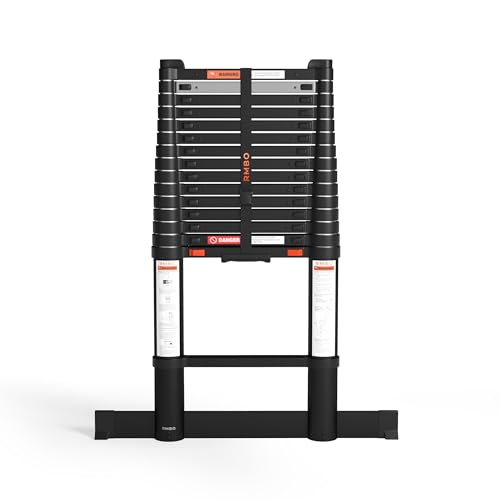 RMBO Teleskopleiter 4,7 m, Soft-Closing-System, Max. Belastung 150 kg, EN 131.6 Zertifiziert, ideal als Anlegeleiter und klappbare Leiter für vielseitige Anwendungen von RMBO