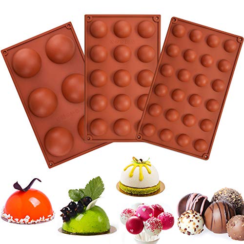 RMENOOR Backform Halbkugel 3 Stück Rund Silikonform Pralinenform Kugel Flexible Schokoladenform Silikon Tafel Bakeware Set für Kuchen Gelee Pudding Süßigkeiten Schokolade von RMENOOR