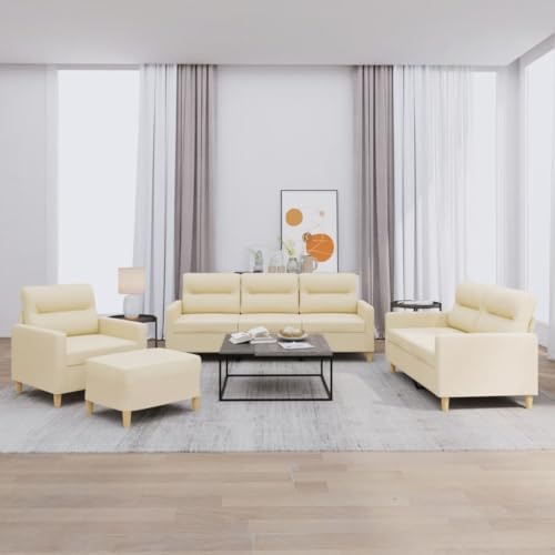 3-Sitzer Sofa Garnitur mit Hocker, Langlebige Stoff Couchgarnitur für Wohnzimmer, Bequemes Polstersofa mit Robustem Holzgestell, Atmungsaktive Sitzgruppe in von RMIHSJG