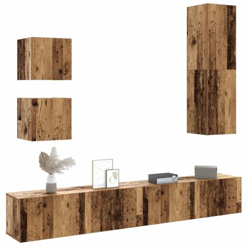 5-TLG. TV-Schrank-Set Wandmontage Altholz-Optik Holzwerkstoff tv kommode tv Regal HiFi Rack lowboard von RMIHSJG