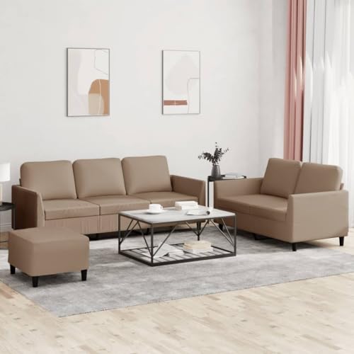 Langlebige Kunstleder Sofagarnitur mit Hocker, Robuste Sitzgruppe für Wohnzimmer, Bequemes 3-Sitzer Sofa Set in Grau, Modernes Design von RMIHSJG