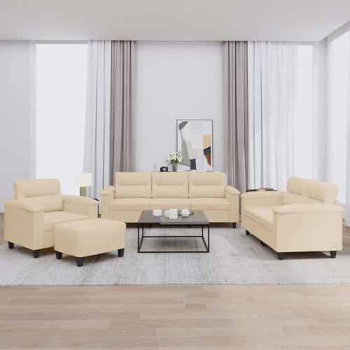 Langlebiges Mikrofaser Sofa Set mit Hocker, Bequemes 3-Sitzer Sofa für Wohnzimmer, Robuste Polstergarnitur mit Sitzbank und Fußhocker, Fleckenresistent und Langlebiges Mikrofaser Sofa Set mit Hocker, Bequemes 3-Sitzer Sofa für Wohnzimmer, Robuste Polstergarnitur mit Sitzbank und Fußhocker, Fleckenresistent und von RMIHSJG