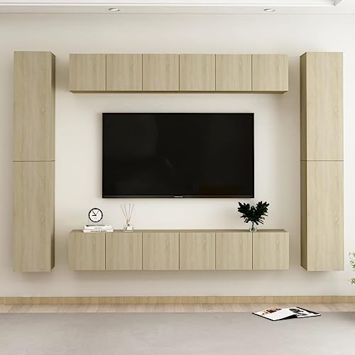 RMIHSJG 10-TLG. TV-Schrank-Set Sonoma-Eiche Holzwerkstoff hängeschrank Fernseher Schrank Couchtisch HiFi Rack von RMIHSJG