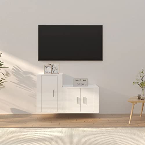 RMIHSJG 2-TLG. TV-Schrank-Set Hochglanz-Weiß Holzwerkstoff Sideboard Wohnzimmer HiFi Rack lowboard Fernsehtisch von RMIHSJG