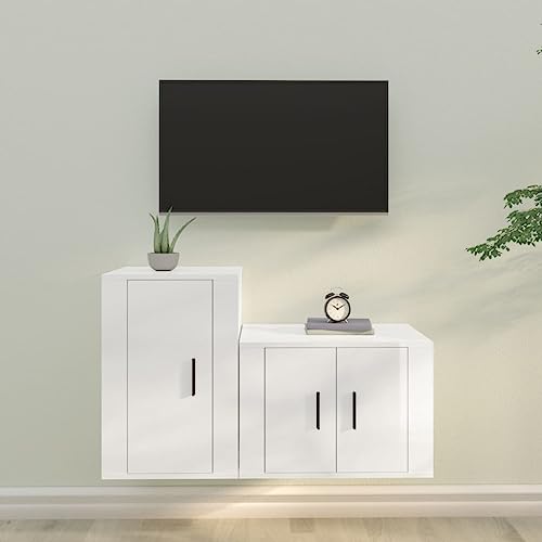 RMIHSJG 2-TLG. TV-Schrank-Set Hochglanz-Weiß Holzwerkstoff tv kommode Fernseher kommode HiFi Rack Sideboard hängend von RMIHSJG