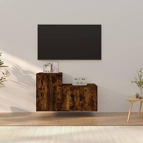 RMIHSJG 2-TLG. TV-Schrank-Set Räuchereiche Holzwerkstoff tv unterschrank Fernsehschrank Fernsehtisch Konsolentisch mit Schubladen von RMIHSJG