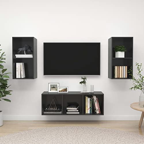 RMIHSJG 3-TLG. TV-Schrank-Set Hochglanz-Grau Holzwerkstoff Sideboard hängend tv Bank Fernseher kommode Sideboard Wohnzimmer von RMIHSJG