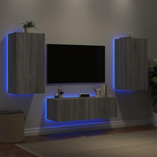 RMIHSJG 3-TLG. TV-Wohnwand mit LED-Leuchten Grau Sonoma Sideboard hängend tv kommode HiFi Rack tv möbel RMIHSJG 3-TLG. TV-Wohnwand mit LED-Leuchten Grau Sonoma Sideboard hängend tv kommode HiFi Rack tv möbel von RMIHSJG