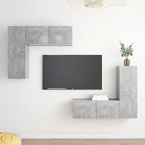 RMIHSJG 4-TLG. TV-Schrank-Set Betongrau Holzwerkstoff tv Cabinet tv Bank kommode hängeschrank von RMIHSJG