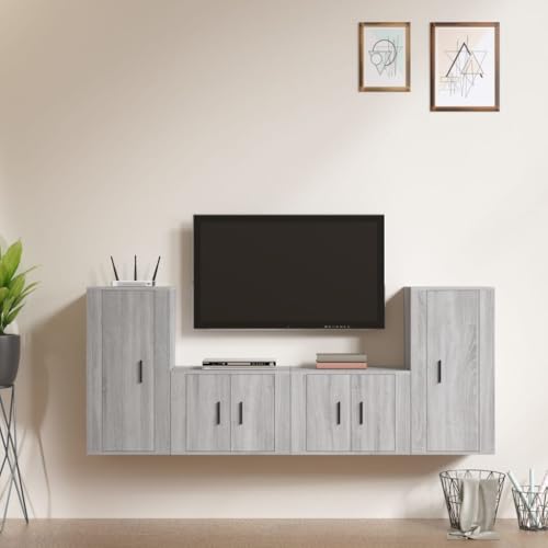 RMIHSJG 4-TLG. TV-Schrank-Set Grau Sonoma Holzwerkstoff tv Regal wohnzimmerschrank HiFi Rack tv Board von RMIHSJG