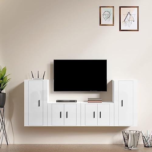 RMIHSJG 4-TLG. TV-Schrank-Set Hochglanz-Weiß Holzwerkstoff kommode Fernsehschrank Sideboard Wohnzimmer tv Regal von RMIHSJG