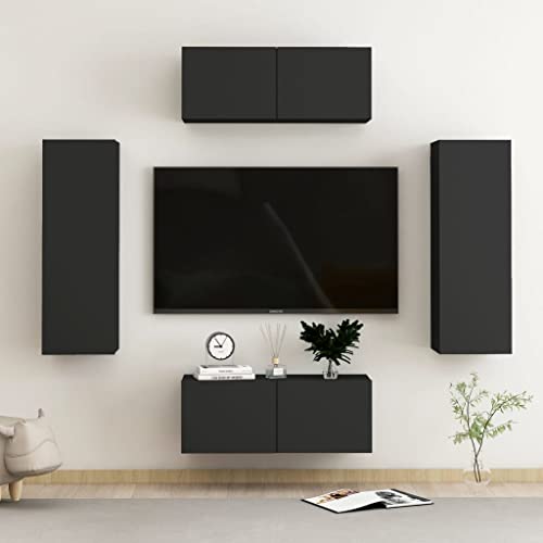 RMIHSJG 4-TLG. TV-Schrank-Set Schwarz Holzwerkstoff Couchtisch kommode tv möbel tv Bank von RMIHSJG