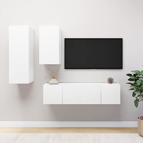 RMIHSJG 4-TLG. TV-Schrank-Set Weiß Holzwerkstoff Fernsehschrank wohnzimmerschrank tv Regal Sideboard tv von RMIHSJG