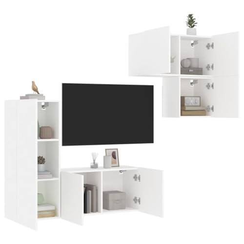 RMIHSJG 4-TLG. Wohnwand Weiß Holzwerkstoff Fernseher Schrank HiFi Rack tv ständer Sideboard tv von RMIHSJG