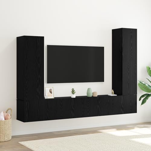RMIHSJG 4-teiliges TV-Schrank Set Wandmontiert Schwarze Eiche Engineered Wood hängeschrank Fernseher Tisch tv ständer Sideboard Wohnzimmer von RMIHSJG