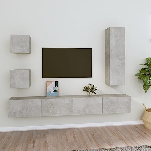 RMIHSJG 5-TLG. TV-Schrank-Set Betongrau Holzwerkstoff tv unterschrank Fernseher Schrank hängeschrank tv ständer von RMIHSJG
