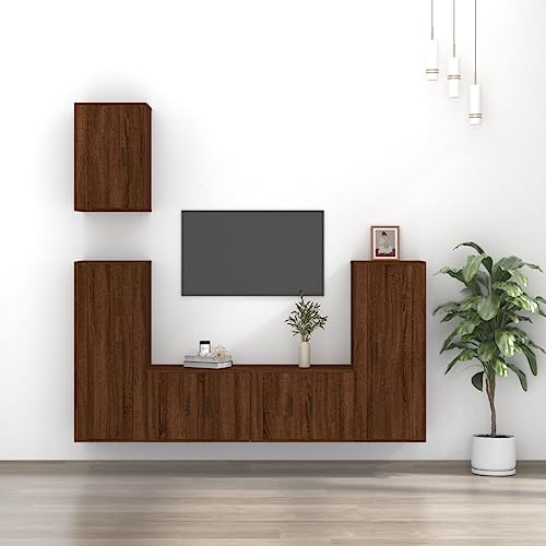 RMIHSJG 5-TLG. TV-Schrank-Set Braun Eichen-Optik Holzwerkstoff kommode Fernseher Schrank hängeschrank Fernsehschrank von RMIHSJG
