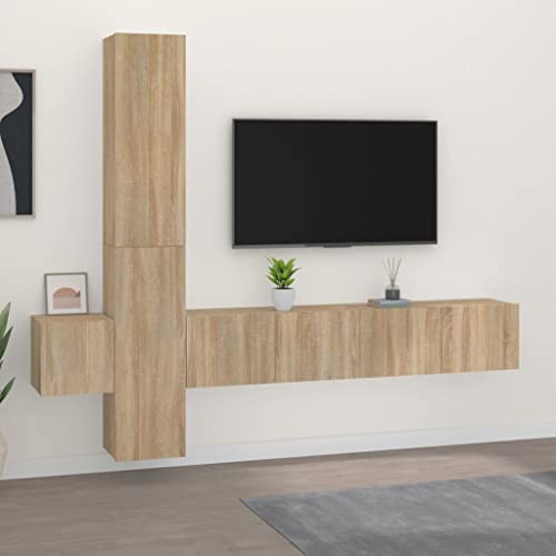 RMIHSJG 5-TLG. TV-Schrank-Set Sonoma-Eiche Holzwerkstoff lowboard tv kommode hängeschrank tv möbel von RMIHSJG