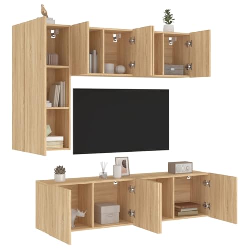 RMIHSJG 5-TLG. Wohnwand Sonoma-Eiche Holzwerkstoff Couchtisch tv Cabinet wohnzimmerschrank tv unterschrank von RMIHSJG