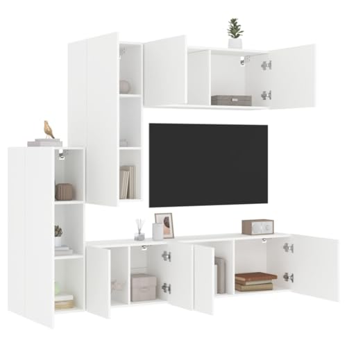 RMIHSJG 5-TLG. Wohnwand Weiß Holzwerkstoff Konsolentisch mit Schubladen Fernsehtisch tv kommode tv Cabinet von RMIHSJG
