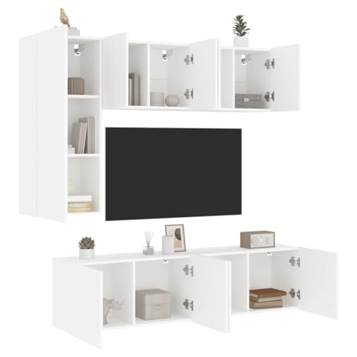 RMIHSJG 5-TLG. Wohnwand Weiß Holzwerkstoff tv unterschrank Fernseher kommode Konsolentisch mit Schubladen lowboard von RMIHSJG