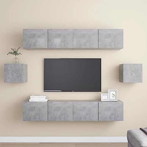 RMIHSJG 6-TLG. TV-Schrank-Set Betongrau Holzwerkstoff Fernseher kommode lowboard tv möbel Fernsehtisch von RMIHSJG
