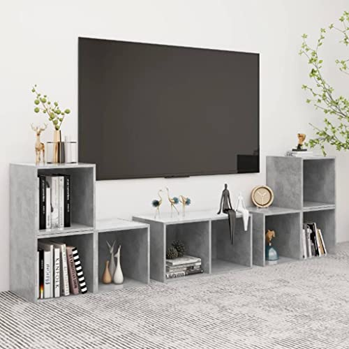 RMIHSJG 6-TLG. TV-Schrank-Set Betongrau Holzwerkstoff Konsolentisch mit Schubladen tv möbel tv Cabinet hängeschrank von RMIHSJG