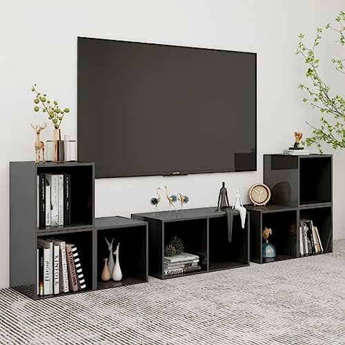 RMIHSJG 6-TLG. TV-Schrank-Set Hochglanz-Grau Holzwerkstoff Konsolentisch mit Schubladen Fernseher Schrank Fernsehschrank Fernseher Tisch von RMIHSJG
