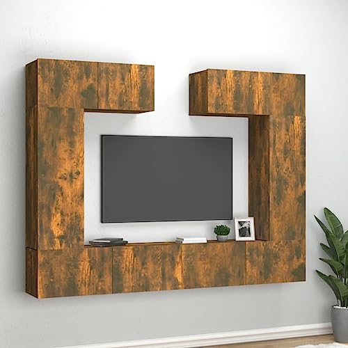 RMIHSJG 6-TLG. TV-Schrank-Set Räuchereiche Holzwerkstoff tv unterschrank kommode Fernsehschrank Konsolentisch mit Schubladen von RMIHSJG