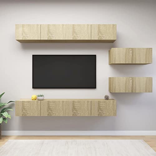 RMIHSJG 6-TLG. TV-Schrank-Set Sonoma-Eiche Holzwerkstoff Couchtisch Fernseher kommode kommode HiFi Rack von RMIHSJG