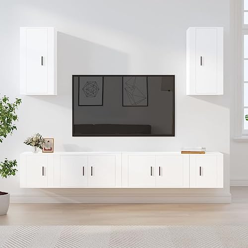 RMIHSJG 6-TLG. TV-Schrank-Set Weiß Holzwerkstoff hängeschrank lowboard tv Board Fernsehtisch von RMIHSJG