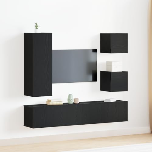 RMIHSJG 6-teiliges TV Schrank Set in Schwarz Eiche, aus furniertem Holz. HiFi Rack hängeschrank Sideboard hängend kommode RMIHSJG 6-teiliges TV Schrank Set in Schwarz Eiche, aus furniertem Holz. HiFi Rack hängeschrank Sideboard hängend kommode von RMIHSJG
