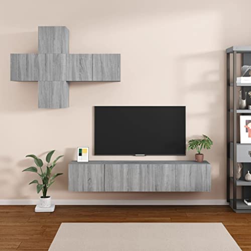 RMIHSJG 7-TLG. TV-Schrank-Set Grau Sonoma Holzwerkstoff tv Bank Fernseher Schrank hängeschrank wohnzimmerschrank von RMIHSJG