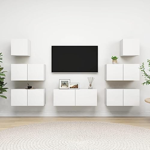 RMIHSJG 7-TLG. TV-Schrank-Set Weiß Holzwerkstoff tv kommode tv Cabinet Konsolentisch mit Schubladen Sideboard hängend von RMIHSJG