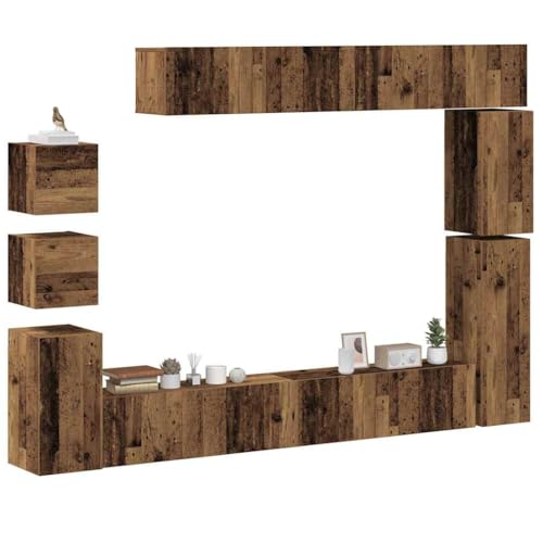 RMIHSJG 9-TLG. TV-Schrank-Set Wandmontage Altholz-Optik Holzwerkstoff tv Bank HiFi Rack Konsolentisch mit Schubladen tv Board von RMIHSJG
