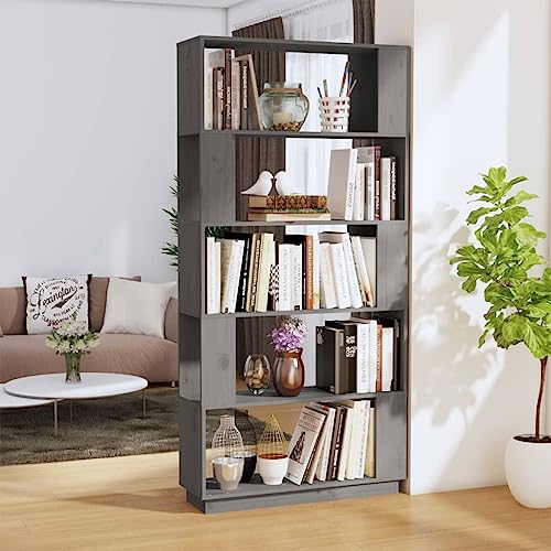 RMIHSJG Bücherregal/Raumteiler Grau 80x25x163,5 cm Massivholz Kiefer Book Shelves Cd Regal Regale Wohnzimmer Manga Regal für Büro Arbeitszimmer Schlafzimmer Wohnbereich von RMIHSJG