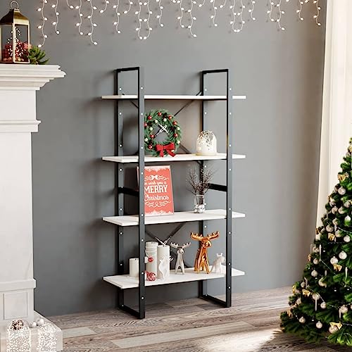 RMIHSJG Bücherregal 4 Böden Weiß 80x30x140 cm Massivholz Kiefer Küchenregal Organizer Cd Regal Regale Wohnzimmer Schmales Regal für Büro Schlafzimmer Arbeitszimmer Wohnbereich von RMIHSJG