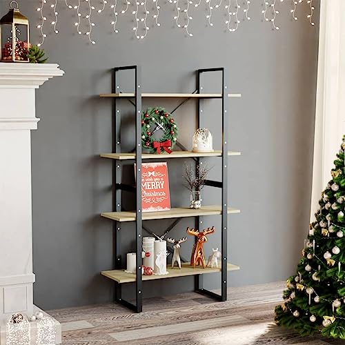 RMIHSJG Bücherregal 4 Fächer Sonoma-Eiche 80x30x140 cm Holzwerkstoff Küchenregal Organizer Cd Regal Regale Wohnzimmer Schmales Regal für Büro Schlafzimmer Arbeitszimmer Wohnbereich von RMIHSJG