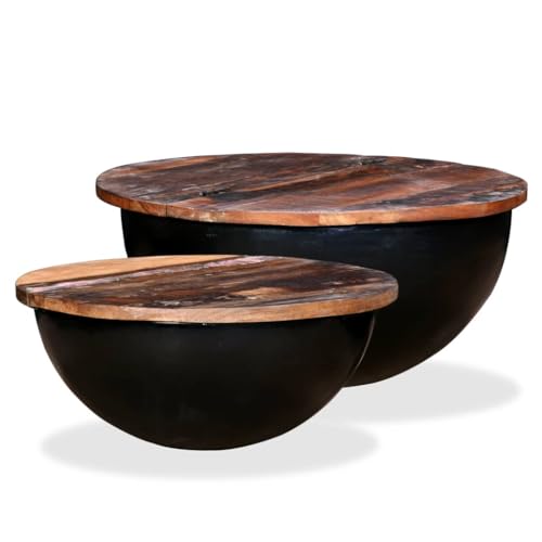 RMIHSJG Couchtisch-Set 2tlg. Altholz Massiv Schwarz Schüsselform Side Table Beistelltisch Outdoor Coffee Table Kleiner Tisch für Wohnzimmer Outdoor Schlafzimmer Büro von RMIHSJG
