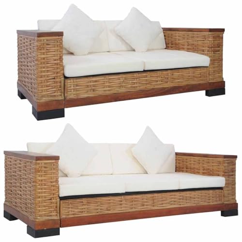 RMIHSJG Echtes Rattan Sofa-Set mit 2-Sitzer und 3-Sitzer, waschbaren Polsterbezügen und stabilen Holzrahmen für Garten, Balkon und Wohnzimmer – Bequem und von RMIHSJG