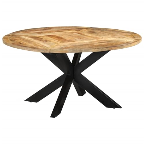 RMIHSJG Esstisch Ø150x76 cm Massives Raues Mangoholz Mahlzeitentisch Esszimmertisch für Küche von RMIHSJG
