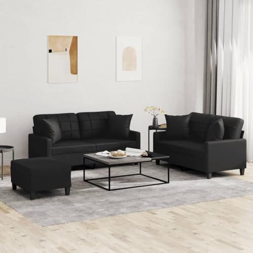 RMIHSJG Langlebige Kunstleder Sofagarnitur mit Hocker, 3-teiliges Sitzgruppe Set für Wohnzimmer, bequemes Polster und Schmutz abweisende Oberfläche, modernes Design von RMIHSJG
