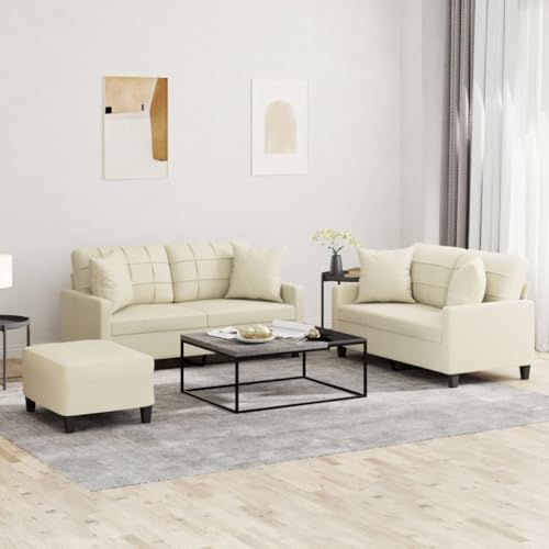 RMIHSJG Langlebige Kunstleder Sofagarnitur mit Hocker, Bequemes 3-Sitzer Sofa Set für Wohnzimmer, Schmutzabweisende Polstergarnitur mit Stabilen Metallgestell von RMIHSJG