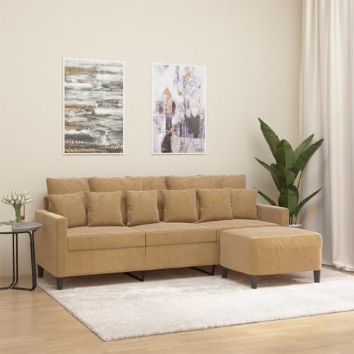 RMIHSJG Modernes Velours Sofa für Wohnzimmer, Bequemes Polster Sofa mit Stabilem Metallgestell, Sitzbank mit Fußhocker für Entspannung von RMIHSJG