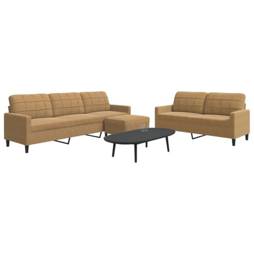 RMIHSJG Samt Sofagarnitur 3-Sitzer mit Hocker, Modernes Wohnzimmer Sofa Set in Grau, Bequemes Polstermöbel mit Metallgestell für gemütliches Entspannen und Fernsehen von RMIHSJG
