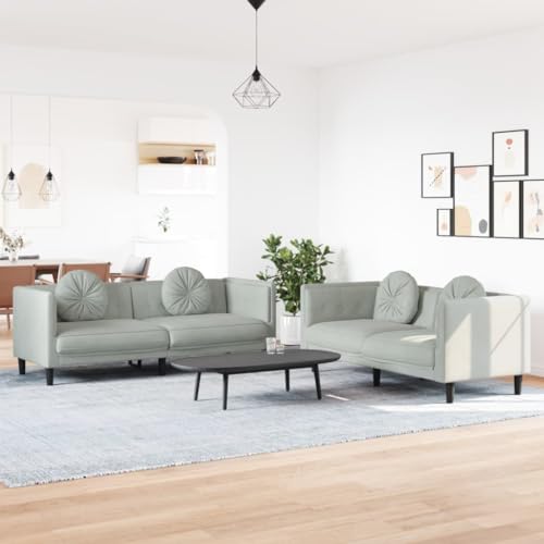 RMIHSJG Samt Sofagarnitur 3-Sitzer mit Zierkissen, Bequemes Velours Sofa Set für Wohnzimmer, Moderne Polstergarnitur mit Stützbeinen und Samtbezug, Grau von RMIHSJG