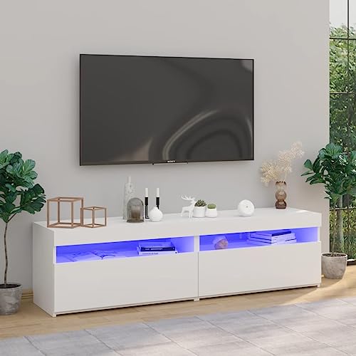 RMIHSJG TV-Schränke 2 STK. mit LED-Leuchten Hochglanz-Weiß Konsolentisch mit Schubladen Couchtisch Sideboard hängend tv Bank 75x35x40 cm von RMIHSJG