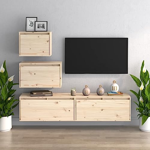 RMIHSJG TV-Schränke 4 STK. Massivholz Kiefer Fernseher Schrank Fernsehtisch Couchtisch lowboard von RMIHSJG