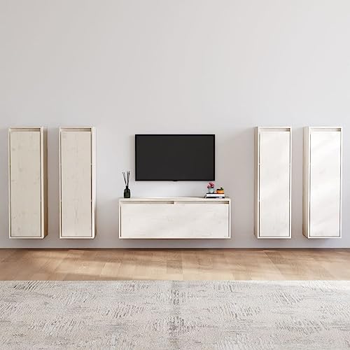 RMIHSJG TV-Schränke 5 STK. Weiß Massivholz Kiefer tv Board tv Regal lowboard Sideboard Wohnzimmer von RMIHSJG